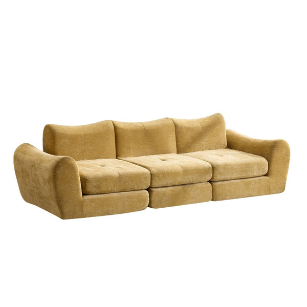 English Elm Modular Cloud Sectional Sofa Bed with Flannelette Upholstery for Flexible Living Yellow W1829S00077