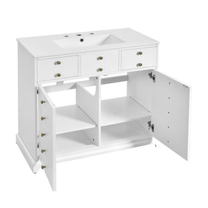 English Elm 36'' Bathroom Vanity with Ceramic Sink Combines Retro Solid Wood Frame, Soft-Close Drawers & Ample Storage White N710P195628K