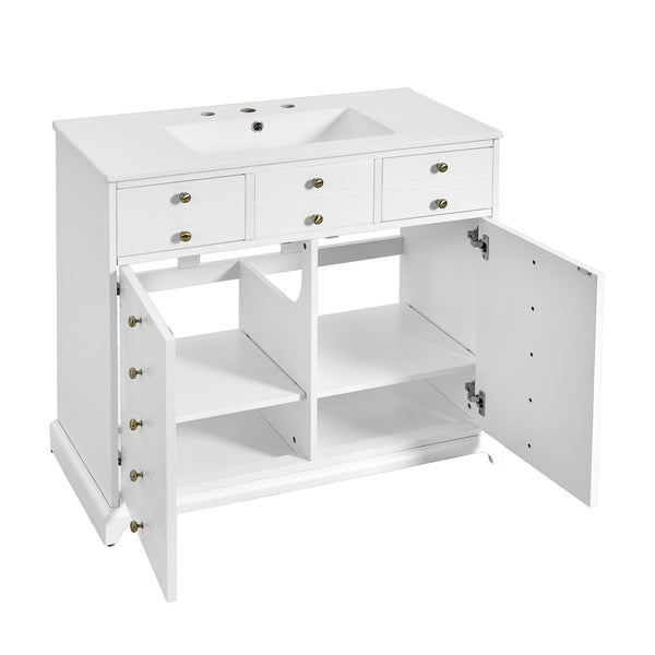 English Elm 36'' Bathroom Vanity with Ceramic Sink Combines Retro Solid Wood Frame, Soft-Close Drawers & Ample Storage White N710P195628K