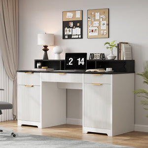 English Elm Executive Home Office Desk with Power Outlets Monitor Stand and File Storage T3773P417164