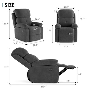 English Elm Small Recliner Chair with Padded Cushioning and Acacia Wood Frame, Easy Assembly, 330lb Capacity Grey T3623P408686