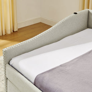 English Elm Full Size Upholstered Daybed with Trundle Usb Ports Tufted Back Wave Arms W1413S00158