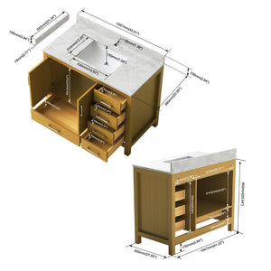English Elm 42" Oak Bathroom Vanity with Carrara Top Ceramic Sink Five Drawers Two Doors T3785P442240