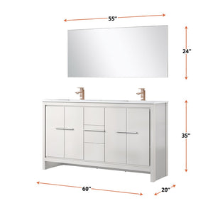 English Elm White Double Bath Vanity With Quartz Top, Rose Gold Faucet & Large Mirror For Modern Bathrooms B2731S01736-GIGA