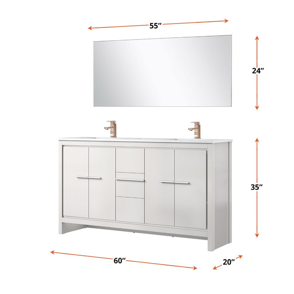 English Elm White Double Bath Vanity With Quartz Top, Rose Gold Faucet & Large Mirror For Modern Bathrooms B2731S01736-GIGA