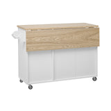 English Elm K&K 51" Fluted Kitchen Island With Drop Leaf, Farmhouse Accent Kitchen Island On Wheels With Internal Storage Rack, Rolling Kitchen Cart With Towel Rack For Kitchen, Dining Room, White Ash