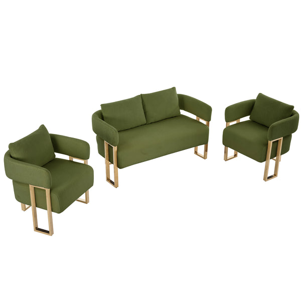 English Elm TS Modern decorative chair with teddy fleece upholstery, ergonomic sponge cushion and gold legs for luxe comfort and style Green W2311P364624