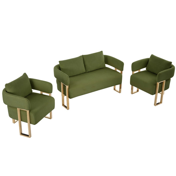 English Elm Ts Velvet Accent Chair with Gold Metal Legs Glam Art Deco Style for Living Room Green W2311S00006