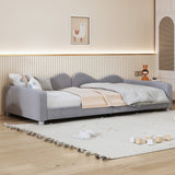 English Elm Twin Size Upholstered Daybed, Sherpa Fabric Sofabed With Cloud-Shaped Backrest, No Box-Spring Needed, Gray