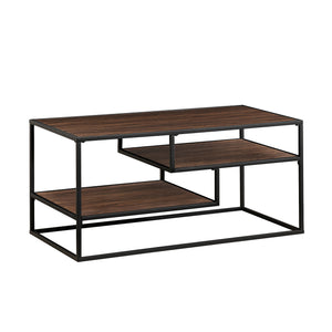 English Elm Walker Edison - Contemporary Two-Tone Metal Coffee Table with Floating Shelves, Powder-Coated Steel, Durable MDF Laminate Finish Dark Brown 43 L x 26 W x 5 H B185P169015