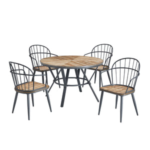 English Elm Christopher Knight Home® - Indoor Dining Set With Metal Legs 5-Piece Light Birch & Black Industrial Table and 4 Chairs, Sturdy N768P228001L_4_N768P228022L