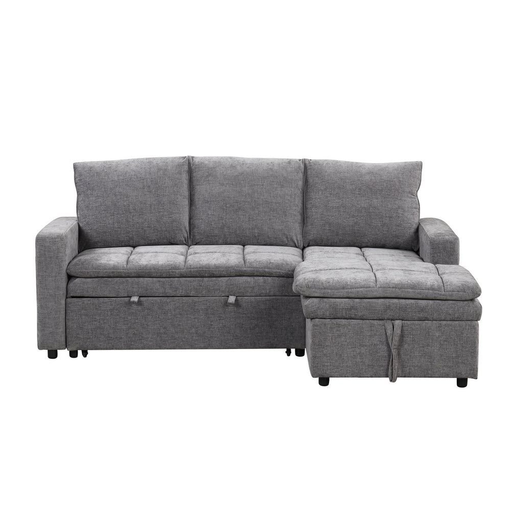 English Elm U_STYLE Plush Upholstered 3-Seater Sectional Sofa Bed with Storage, Space-Saving Comfort for Homes Gray WY000391AAE