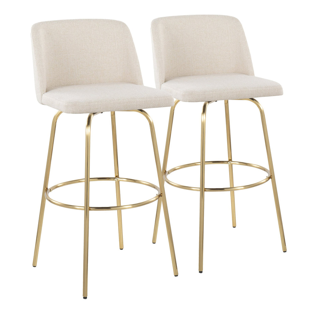 English Elm Toriano 30" Contemporary Fixed-Height Swivel Barstool Set of 2 — Upholstered Comfort, Gold Base Finish Cream B202S01090