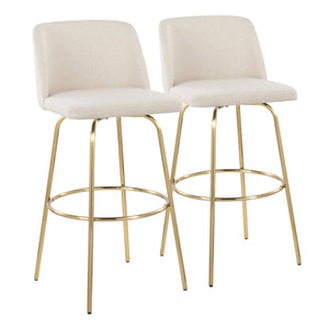 English Elm Toriano 30" Contemporary Fixed-Height Swivel Barstool Set of 2 — Upholstered Comfort, Gold Base Finish Cream B202S01090