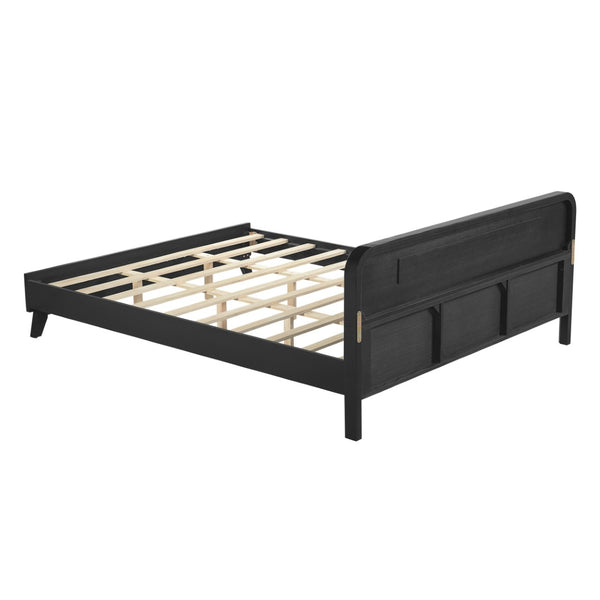 English Elm Pine Solid Wood Queen Platform Bed Matte Finish Tall Headboard No Box Spring Black N770PQ291030B