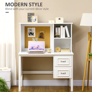 English Elm HOMCOM Modern White Computer Desk with Deep Drawers, Shelves & Corkboard Backwall for Office Organizing W2225P229688