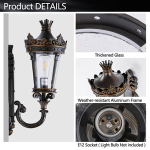 English Elm 21"(H) Vintage Outdoor Wall Lantern Coffee+Golden, Waterproof Aluminum & Clear Glass Sconce, E26 Hard-Wired Elegance for Patio Entryway Garden W2312P411862