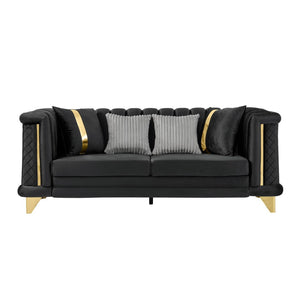 English Elm 89 Inch Italian Velvet Tufted Sofa Gold Steel Trim Victorian Glam Living Room Couch W1191S00051