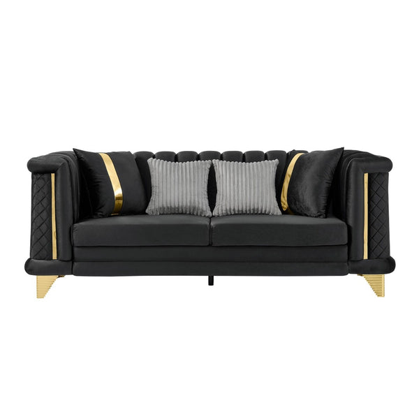 English Elm 89 Inch Italian Velvet Tufted Sofa Gold Steel Trim Victorian Glam Living Room Couch W1191S00051
