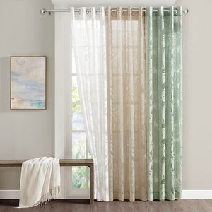 English Elm Palm Leilani Palm Leaf Sheer Curtain 50x84 OEKO-TEX Burnout Design Antique Silver Grommet Top Multicolor 3.15 L x 9.84 W x 4.69 H B03598317
