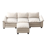 English Elm Living Room Furniture Luxury Sectional Sofa Couch With Ottoman Soft Velvet Upholstered Sofa Beige