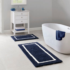 JLA Home Madison Park - Reversible Plush High-Pile Tufted Microfiber Bath Rug with OEKO-TEX Safety, Machine Washable Comfort Navy MP72-5664