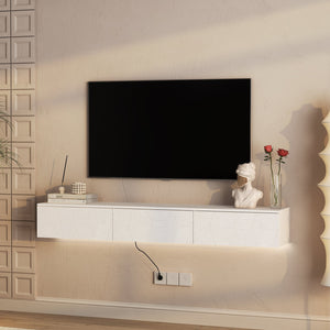 English Elm Floating LED TV Stand Wall Mounted with 16-Color Ambience, Modern Floating Cabinet with Ample Storage for 55–65" TVs White 72.24 L x 16.73 W x 5.12 H W1321P307882