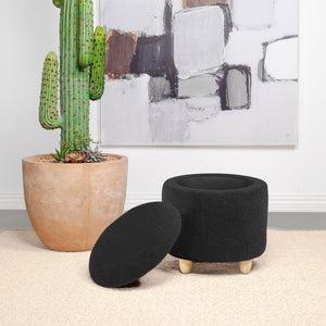 English Elm Corvair Plush Faux Sheepskin Round Storage Ottoman with Hidden Compartment and Natural Wood Feet - Cozy Accent Seat Black B062P299979