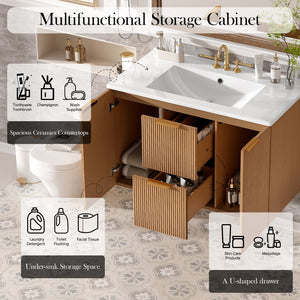 English Elm [video]36 Inch Floating Bathroom Vanity with Ceramic Sink Mdf Cabinet Soft Close N729P417256N