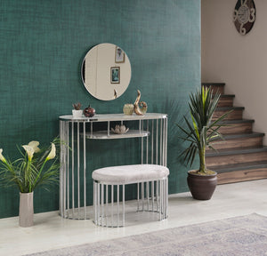 English Elm Garry Oval Fabric Ottoman with Chrome Legs — Plush Upholstery, Compact Modern Seat for Living Spaces Beige B029P333530