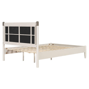 English Elm Solid Pine Queen Bed Industrial Upholstered Headboard with Iron Handles 500 Lb Frame Grey,Light Grey N770PQ361408E