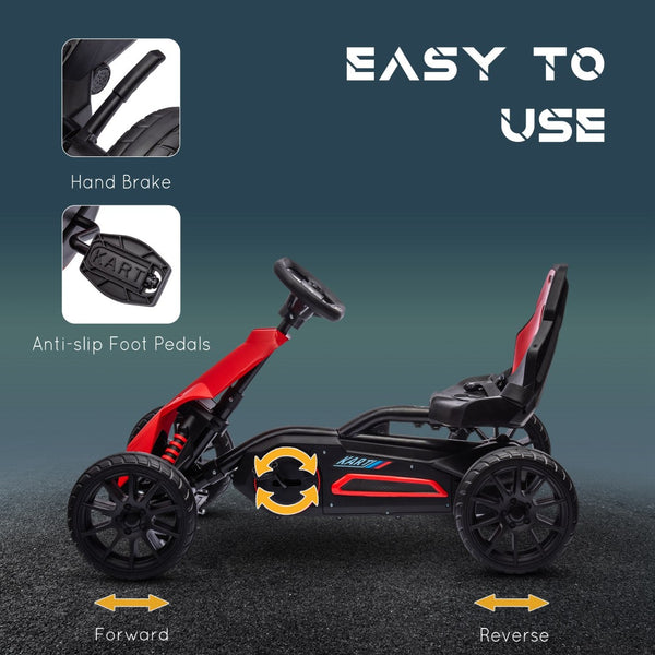 English Elm Aosom Kids Pedal Go Kart Outdoor Ride on Toy with Adjustable Seat and Handbrake W2225P249777