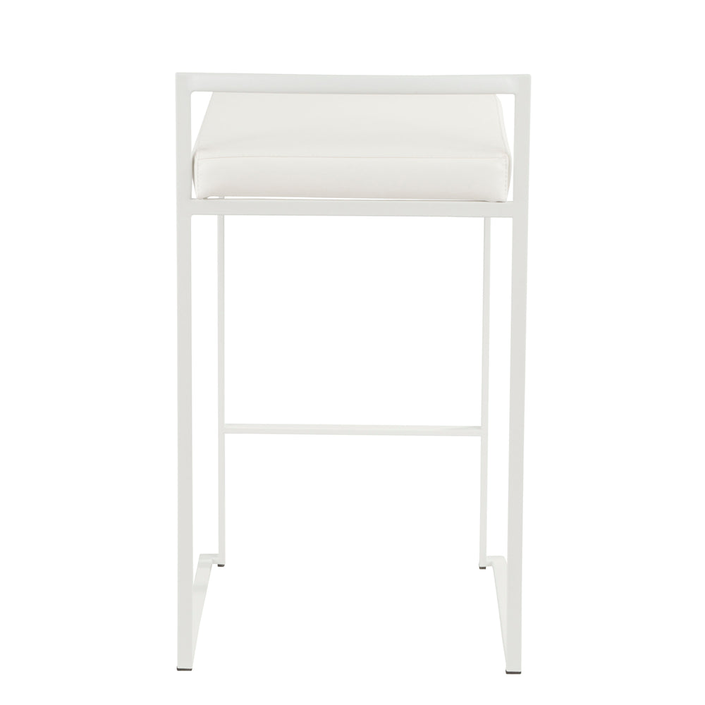 English Elm Fuji Set Of 3 Stackable Counter Stools In White Metal With Plush Faux Leather Cushion For Comfort B202P222004