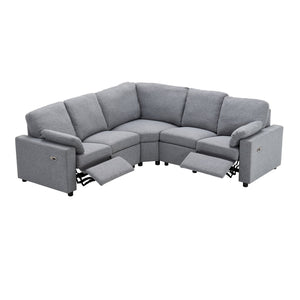 English Elm 89" Power Recliner Sectional Sofa with USB Ports, Storage Drawers, Linen Upholstery, Theater Comfort Gray N719S001590E