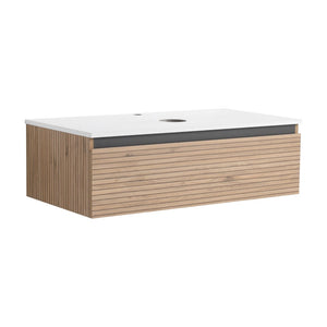 English Elm 36'' Floating Wall Mounted Bathroom Vanity Plywood Build with Soft Close Drawer W999P285411