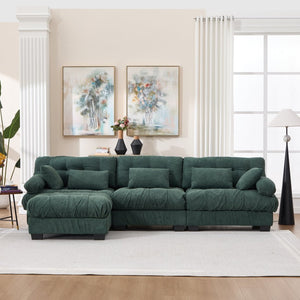 English Elm Modular Cloud Sectional Sofa Flannelette Deep Seat L Shape with Movable Ottoman Green W2120S00035