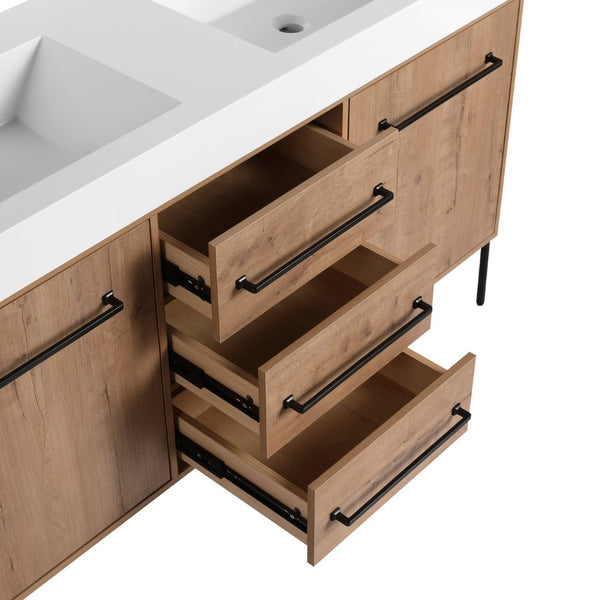 English Elm 60" Freestanding Double Sink Bathroom Vanity with Soft-close Doors and Three Drawers W999S00528