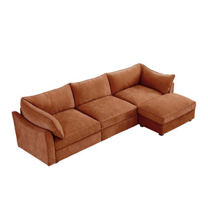 English Elm L-Shaped 3-Seater Sectional Sofa With Movable Ottoman, Chenille Orange, Smart Storage & Comfort W3041S00206