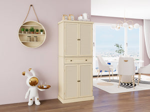 English Elm 4 Door Cabinet with 1 Drawer, Anti-Tip Kids Safe Storage, Metal Hinges, Adjustable Shelves, Compact Organizer (44.49x19.02x13.78 in) W68894703