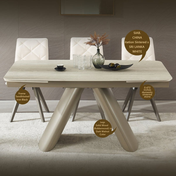 English Elm 1+6 Sintered Stone Extendable Dining Table Seats Six with Steel Base Modern W5630S00008
