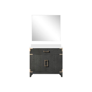 English Elm Black Oak Single Bath Vanity Set With White Quartz Countertop & 34” Mirror - Modern Elegance For Your Space B2731S02126