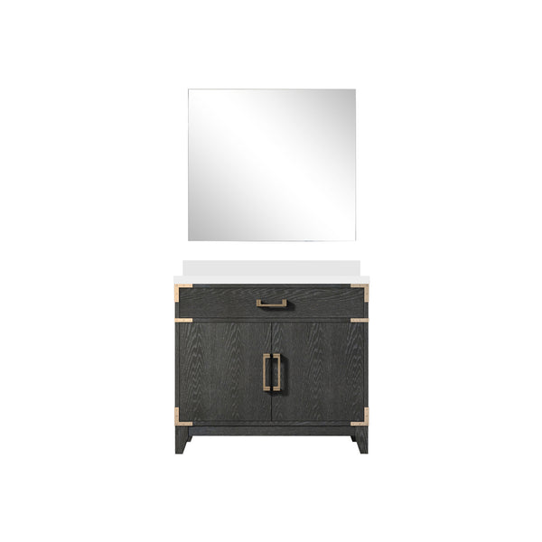 English Elm Black Oak Single Bath Vanity Set With White Quartz Countertop & 34” Mirror - Modern Elegance For Your Space B2731S02126