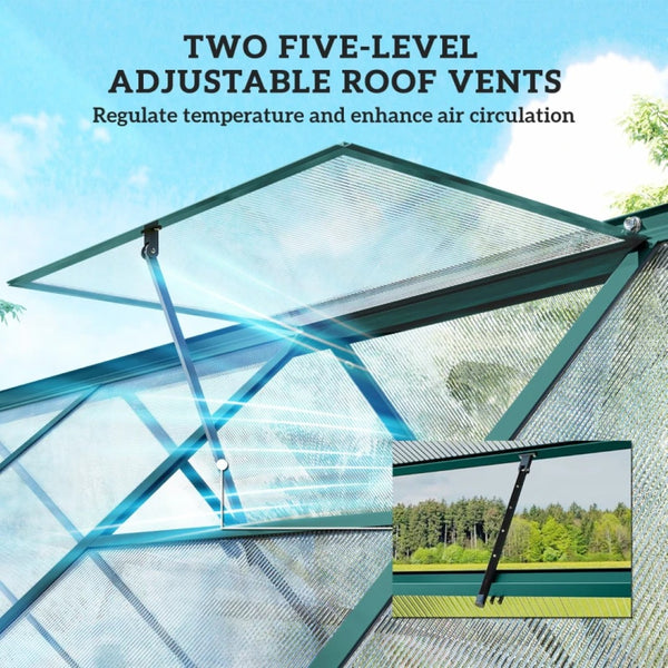 English Elm Walk-in Aluminum Greenhouse with Polycarbonate Panels and Dual Roof Vents for Year-round Growth T3971P455075