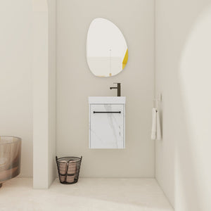 English Elm 16'' Floating Wall-Mounted Bathroom Vanity with Ceramic Basin, Soft-Close Door, Water-Resist Finish White W999P236337