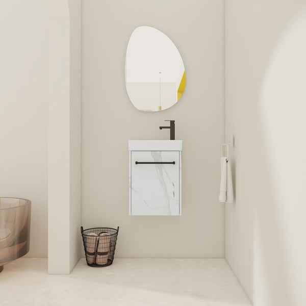 English Elm 16'' Floating Wall-Mounted Bathroom Vanity with Ceramic Basin, Soft-Close Door, Water-Resist Finish White W999P236337