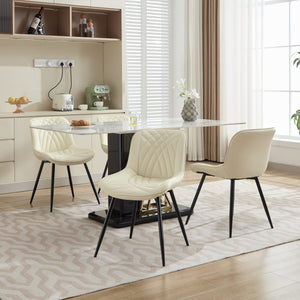 English Elm Dining Curved Back Dining Chair Set of 2 — Ergonomic Upholstered PU with Perforation, Thick Cushion, Floor-Safe Caps Cream W1143P254984