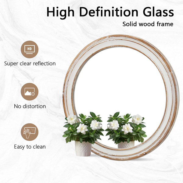 English Elm 31.5 Round Mirror 31.5" Farmhouse Wooden Circle Mirror Antique Natural Distressed Frame for Entryway W2295P339144