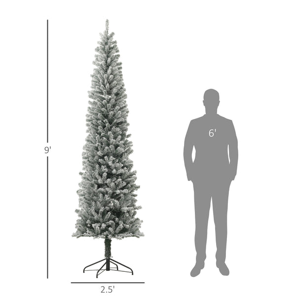 English Elm Homcom 9 Ft Pre-Lit Pencil Christmas Tree With 310 Led Lights, Flocked Design For Cozy Holiday Vibes W2225P249682
