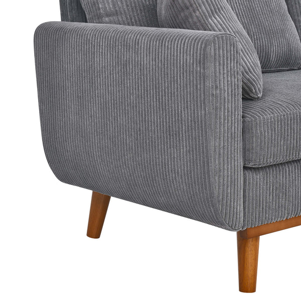 English Elm Asher Mid-Century Corduroy Sofa with Vertical Channel Texture, Tapered Walnut Legs, 2-Pillow Comfort Gray B343P348948