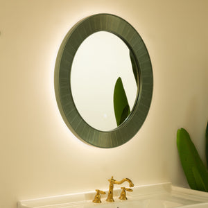 English Elm 31'' Cyclis Mirror with Thick PU Frame, Backlit LED Strip, Touch Dimmer, Three Color Temps, Luxurious Wall Accent Green,Silver W2615P346495